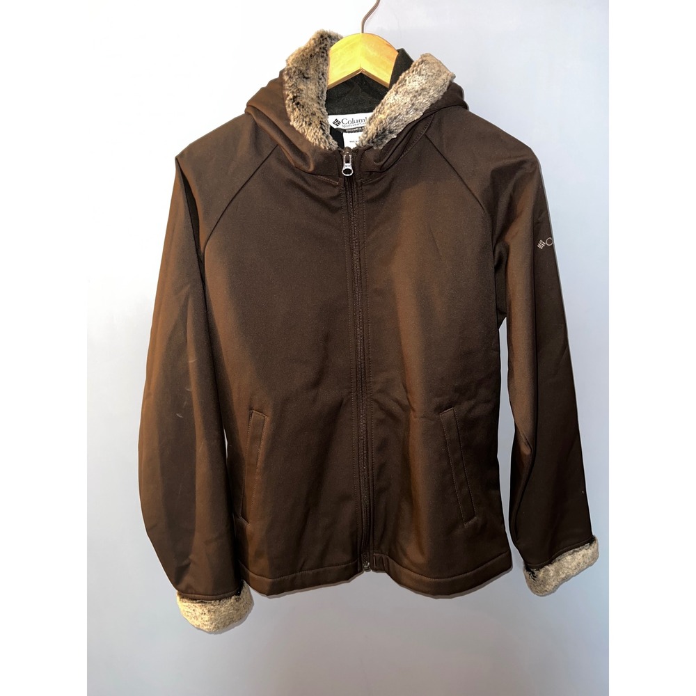 Columbia Womens Brown Softshell Hooded Jacket Faux Fur Lined Full Zip Size Large - Picture 1 of 4